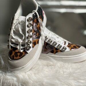 Leopard Print Women's Sneakers with Silver Accents
